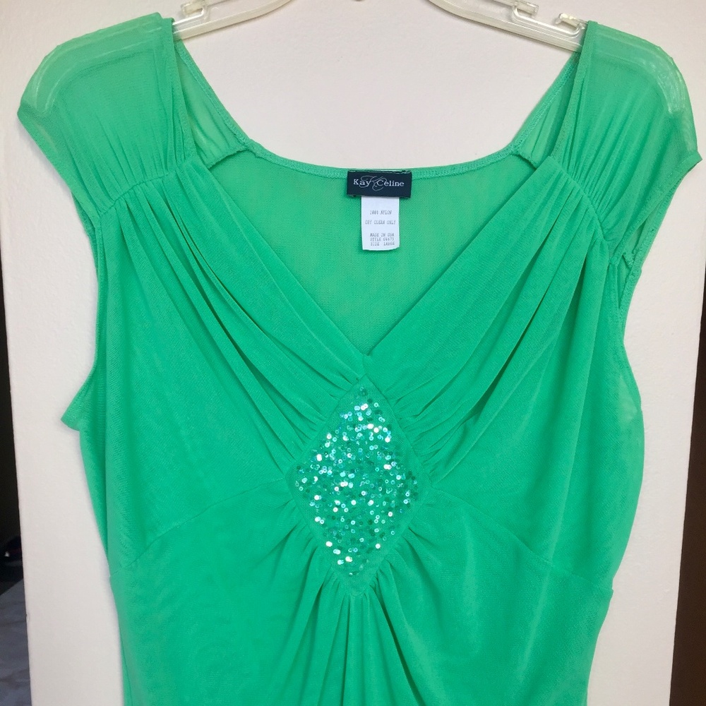 Kay Celine Sleeveless Ruched Green Top SZ‎ L EUC